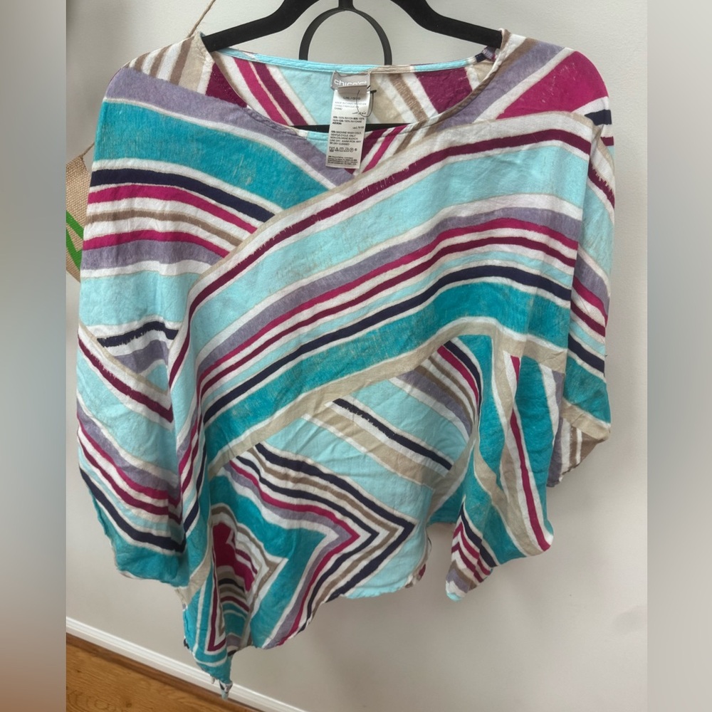 Chico’s Asymmetrical Striped Multicolor Poncho Top